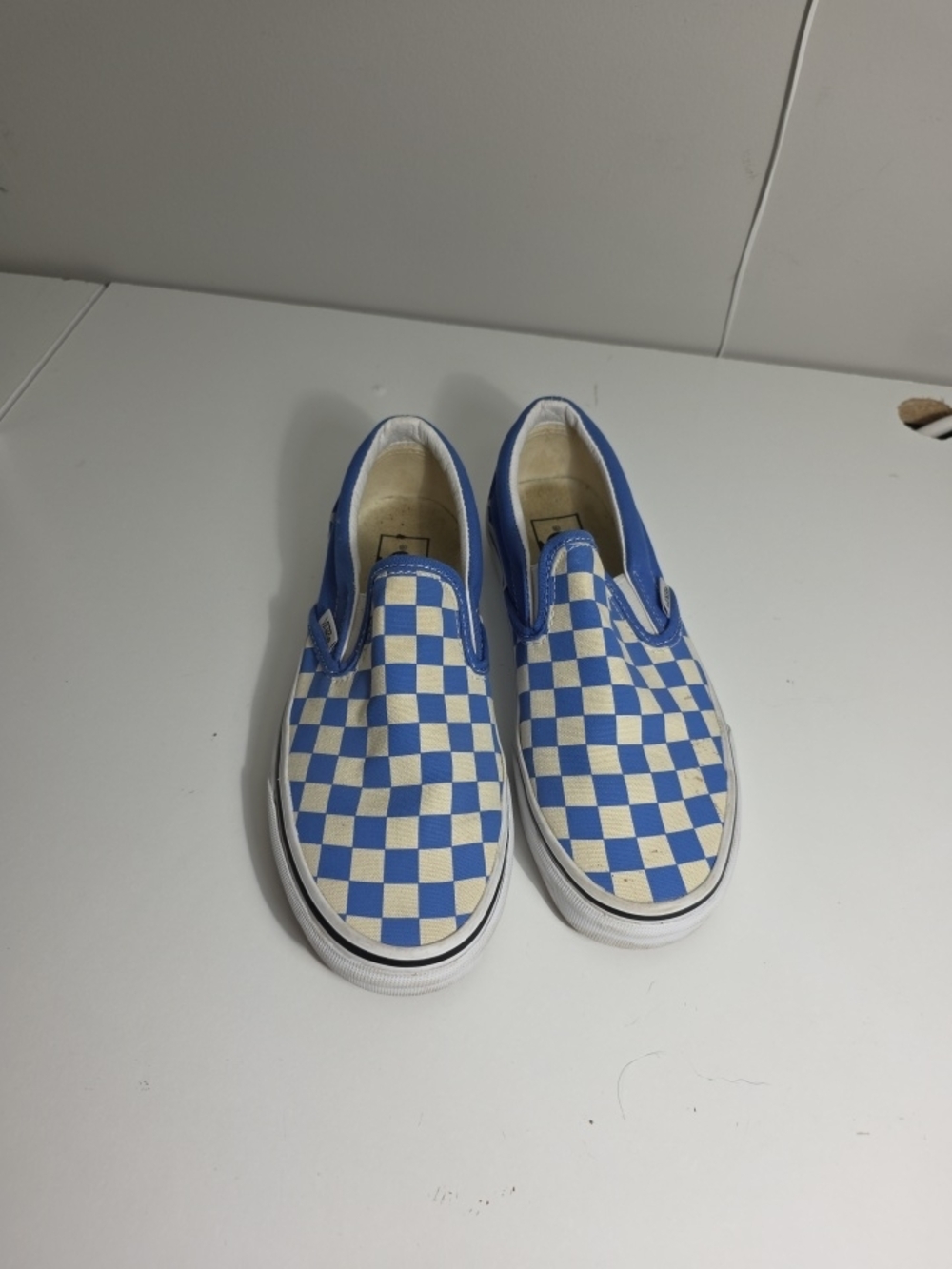 Vans Slip-On Sneakers in Blue and Cream Checkerboard